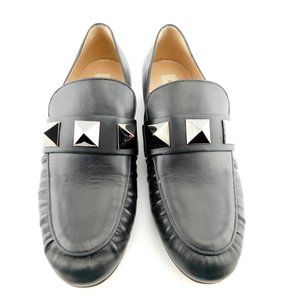 VALENTINO Rockstud Black Leather Slip-on Flat Loafers 37